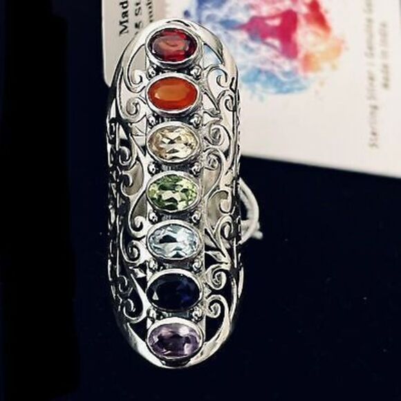 NWT The Seven Chakras Sz 8 Sterling silver fabulous & rare ring made in India